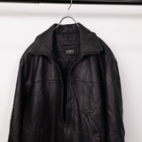 Leather High Neck Zip Jacket Black