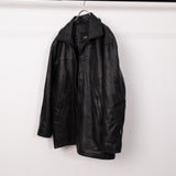 Leather High Neck Zip Jacket Black